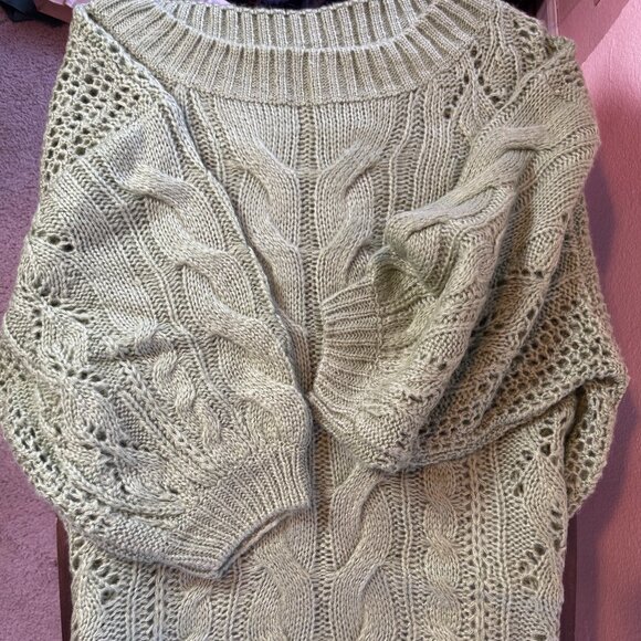 3BN Golden Hour Bubble Sleeve Sweater Dress Medium Light Green - Picture 2 of 5